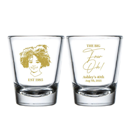 40th Birthday Shot Glasses, Custom 40th Birthday Shot Glass Favors, Four Oh Shot Glass Birthday Favor, Custom 40th Birthday Shot Glass (290)