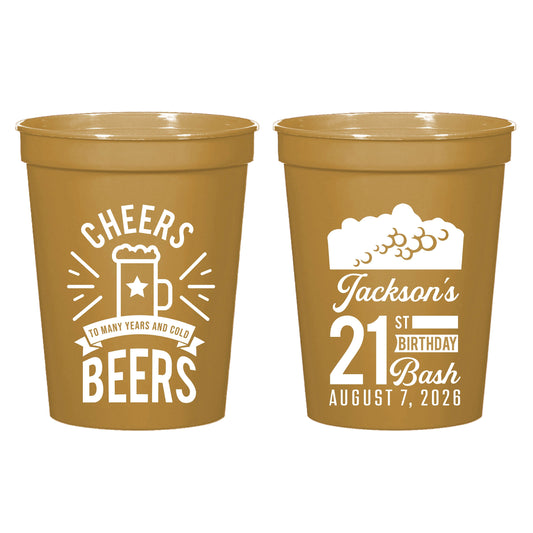 21st Birthday Bash Stadium Cups, Cheers To Many Years and Cold Beers Birthday Stadium Cups, Customized Stadium Cup Favor, Custom Favor (623)
