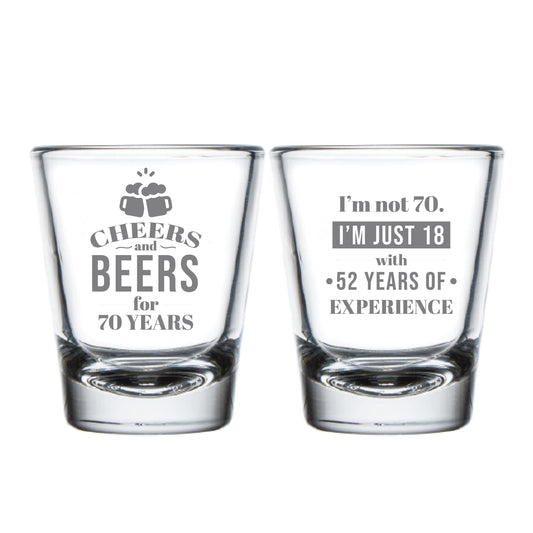 Cheers and Beers for 70 Years 70th Birthday Shot Glass Favor (158)