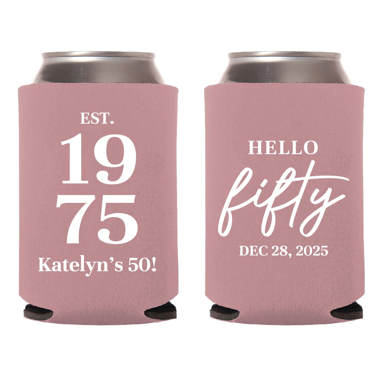 Personalized Birthday Can Coolers, Custom Can Coolers Birthday Favors, 50th Birthday Can Coolers, Hello Fifty Custom Can Cooler Favors (287)