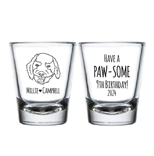 Paw-some 9th Birthday Shot Glasses, Pet Birthday Shot Glass Favors, Pet Birthday Shot Glasses, Pet Shot Glasses, Birthday Shot Glasses (604)