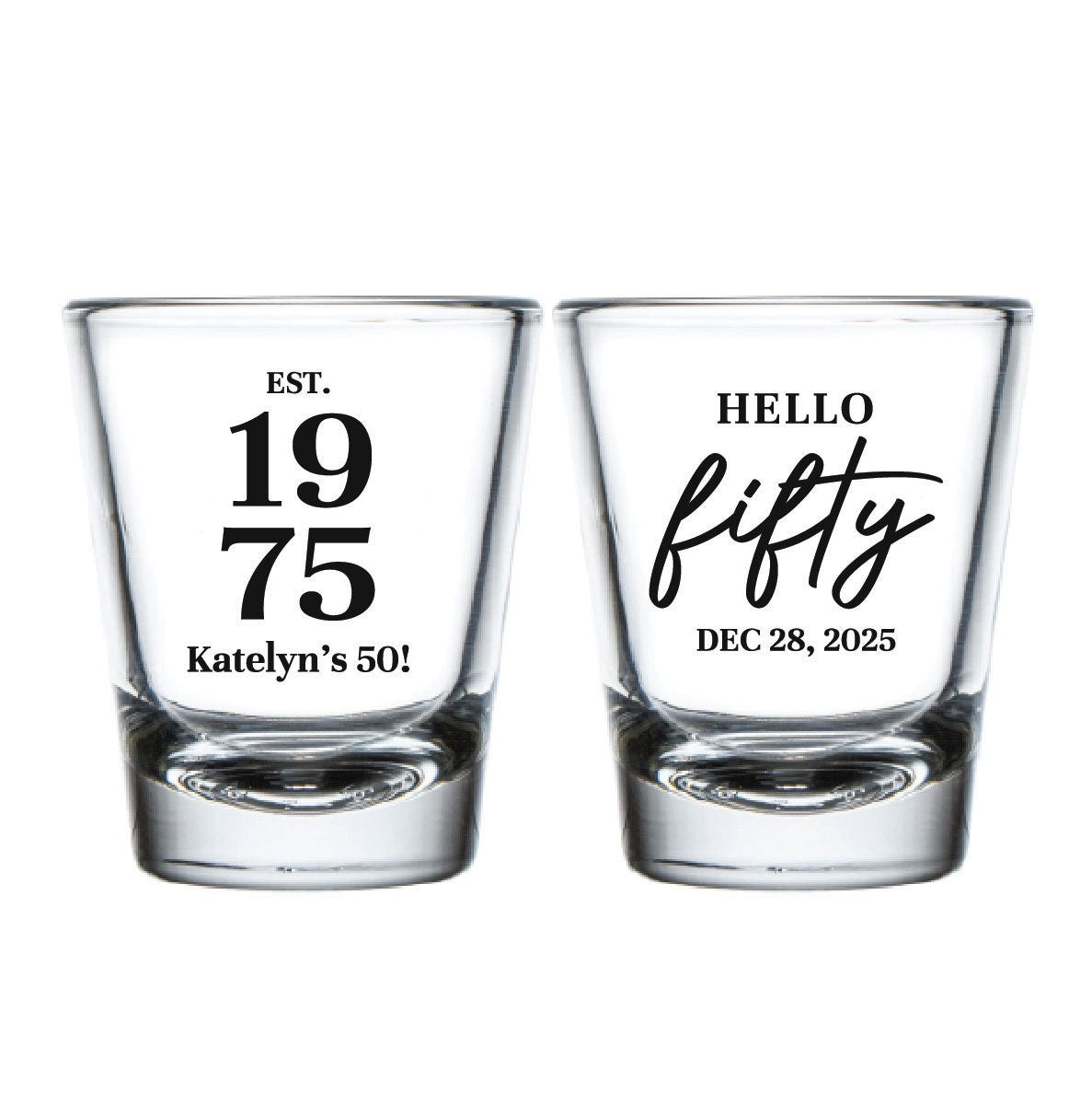 Personalized Birthday Shot Glasses, Custom Shot Glasses Birthday Favors, 50th Birthday Shot Glass, Hello Fifty Custom Shot Glass Favor (287)