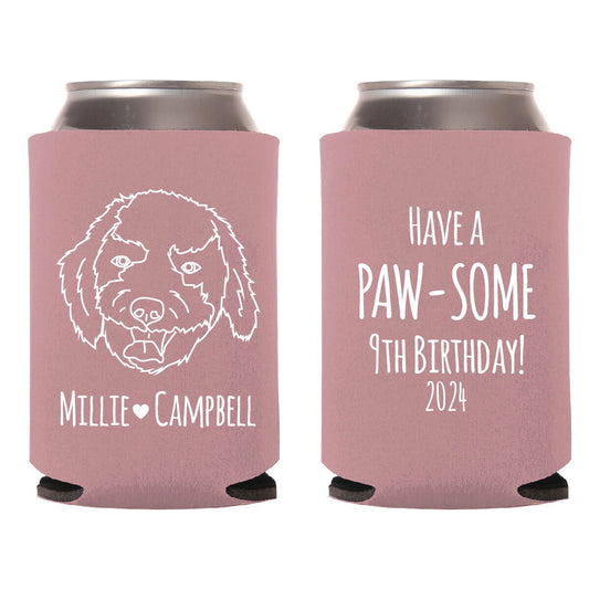 Paw-some 9th Birthday Can Coolers, Pet Birthday Can Cooler Favors, Pet Birthday Can Coolies, Pet Beer Huggers, Birthday Stubby Holders (604)