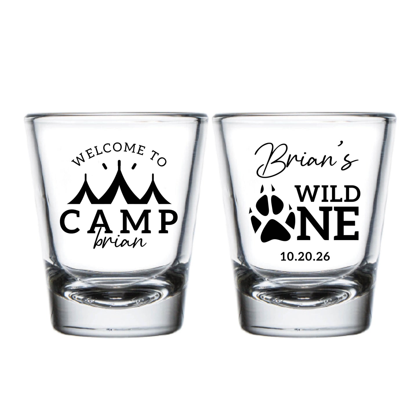 Wild One 1st Birthday Shot Glasses, Personalized 1st Birthday Shot Glass Favors, 1st Birthday Shot Glasses, Welcome to Camp Shot Glass (622)