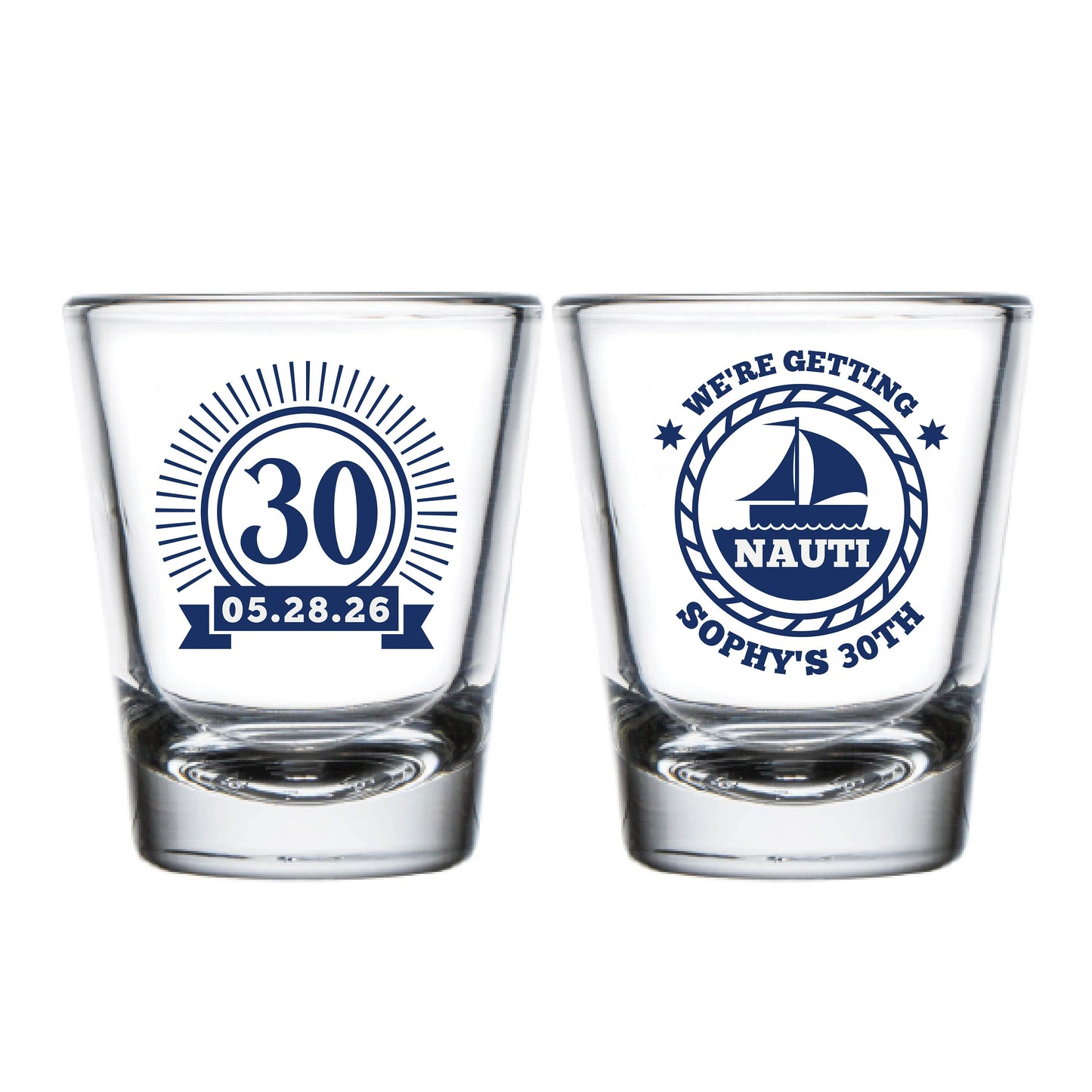 We&#39;re Getting Nauti 30th Birthday Shot Glasses, 30th Birthday Shot Glass Favor, Custom 30th Birthday Shot Glass, Customized Shot Glass (624)