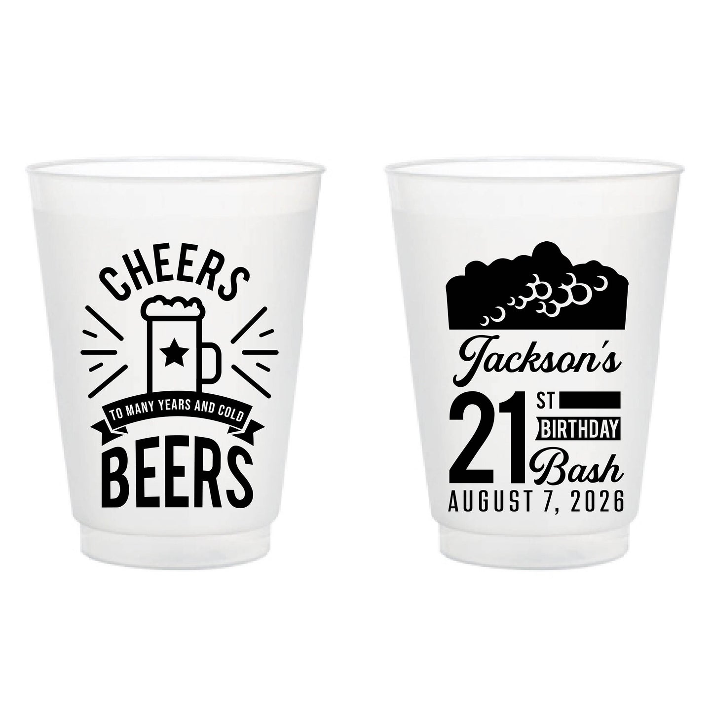 21st Birthday Bash Frosted Cups, Cheers To Many Years and Cold Beers Birthday Frosted Cups, Customized Frosted Cup Favor, Custom Favor (623)